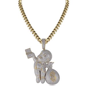 Hip Hop Lil Diamond Necklace Micro Cubic Zirconia Silver Copper Pendant Necklace Set With Diamonds 18k Gold Plating Cuba Chain