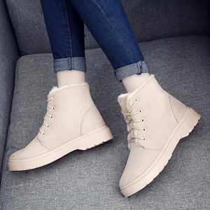 Hot Sale-Aodlee Kvinnor Varm Plysch Vinter Ankel Snö Stövlar Ladies Flat Lace Up Classic Suede Skor Kvinna Mode Skor Kvinnor Skor