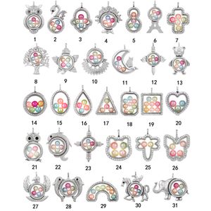 Fashion Big Pearl Cage Locket Pendant necklace For women Elephant Cross Owl Tree Living Memory Beads Glass Magnetic Floating charm Jewelry