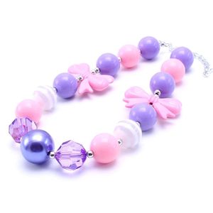 Newest Pretty Pink Bow Necklace Birthday Party Gift For Toddlers Girls Beaded Bubblegum Baby Kids Chunky Necklace Jewelry