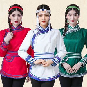 女性国立唐スーツスタイルアパレルFaux DeerSkinフリース服モダングラスランド民族の生きている衣料品のためのモンゴルの衣装