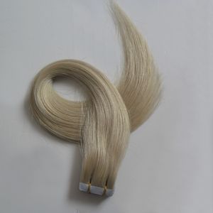 Nieprzetworzone Dziewiczy Brazylijski Proste włosy 100% Naprawdę Remy Human Hair Extensions PU Skin Weft Tape w przedłużeniach włosów # 60 Platinum Blonde