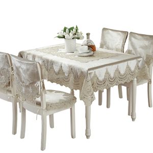 Hot Europe Style Luxury Comfort Tablecloth Lace Edge Dustproof Covers for Table Chair Cover Home Party Table Cloths Home Decor High Quality