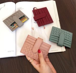 DHL50PCS-korthållare Kvinnor PU Solid Weave Kreditkortsinnehavare Kort multifunktionell hasp Min Plånbok Mix Färg