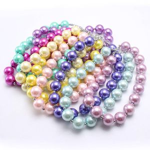 Wholesale Solid Colorful Girl Kid Chunky Beads Necklace Shiny Pearl Bubblegum Chunky Beads Necklace Jewelry For Children