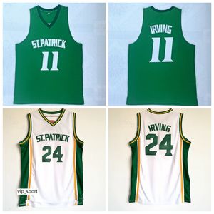 ST Patrick 11 High School College Green White Kyrie Irving Basketball Jersey 24 Uniform Team Breathable University