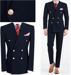 Benutzerdefinierte große dünne Männer Anzug Slim Fit männer Hochzeit Anzüge Navy Blue Peoped Revers Zweireihige Formale Männer Anzüge 2-piece Bräutigam Anzug T200303