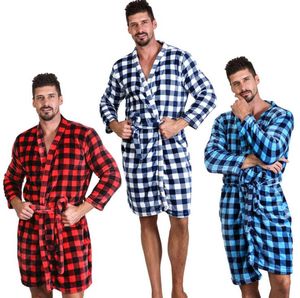Мужчины Buffalo Plaid Bathrobes 7 Colors мягкое фланелевое платье среднее длинное ночное рубаш