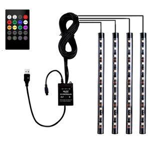 4-teilige LED-Streifenbeleuchtung mit Auto-RGB-Mehrfarben-Innenraummusik, Sprachaktivfunktion und Fernbedienungssatz, USB-Anschluss