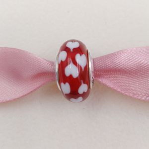 Andy Jewel 925 perline in argento sterling fatte a mano in murano cuore rosso e bianco con ciondoli di Murano adatto per gioielli stile Pandora europeo bracciali collana 790948