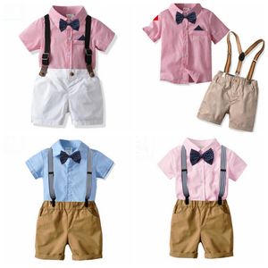 Abiti firmati per bambini Ragazzi Camicie con fiocco Pantaloni con bretelle 2 pezzi Set manica corta Abiti per bambini Boutique Abbigliamento per bambini 7 Disegni DW4162