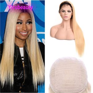 Indian Raw Virgin Hair 13x4 Spets Front Wig Straight 1B/613 Färg Silkeslen Staka peruker 1B Blond 10-28 tum