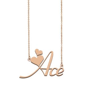 Ace Namenshalsketten-Anhänger für Frauen und Mädchen, Geburtstagsgeschenk, individuelles Namensschild, Kinder, beste Freunde, Schmuck, 18 Karat vergoldeter Edelstahl