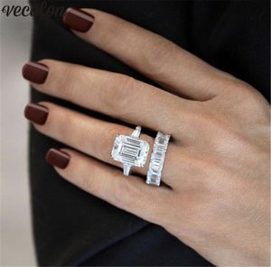 Vecalon Luxus Real 925 Sterling Silber Ring Set Prinzessin Cut 4CT Diamond CZ Verlobungs Ehering Ringe für Frauen Bijoux