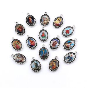 100st Oval Jesus Kristus Ikon Cross Alloy Charms Pendants för smycken, örhängen, halsband DIY Tillbehör 12x 19mm A-567