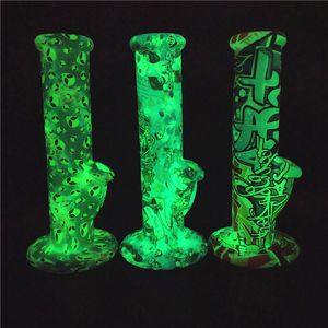 10 inch glow in the dark silicone water bong with 14mm glass joint unbreakable color pattern wax oil dabs dry herbs tobacco smoking