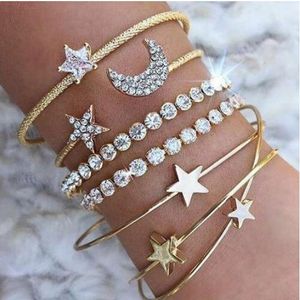 4 pçs / set Estrela de Cristal Coração Da Lua Pulseira Bangle Cuffs Ouro Prata Designer de Moda Jóias para As Mulheres Navio Da Gota