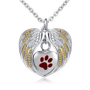 Cremation Jewelry with Angel Wing Urn Necklace for Ashes Birthstone pet Pendant Holder Heart Memorial Keepsake -Purple paw print