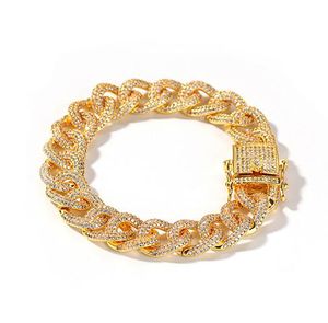 Bracciale da uomo a maglia cubana in oro 14 carati 18 carati 12 mm con chiusura bloccata Braccialetti con zirconi cubici Gioielli hip hop 44g