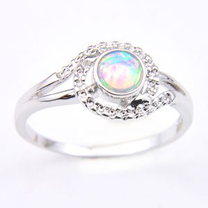 Großhandel 12 Teile/los Luckyshine Neueste Hochzeit Schmuck Runde Feuer Weiß Opal Edelstein 925 Sterling Silber Überzogene Hochzeit Ring