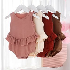 Summer Baby girls Boys Ruffle Rompers Clothes Infants Solid Sleeveless Cotton Bodysuit Kids Jumpsuits Boutique Children Clothing M2052