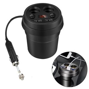 3.1A Dual USB Car Charger Cup Type Charging Voltage Current Display Charger With 2 Cigarette Lighter Socket For Cell Phone Devices Charge