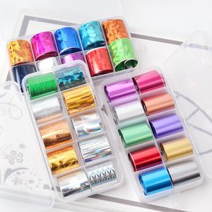 NA060 10pcs / set Tırnak Folyo Lazer Tasarım Sticker Nail Art Sticker Kutulu 17 Stiller Sky Yıldız Çıkartması 100 * 2.4 cm Manikür Dekorasyon DIY