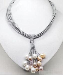 11-12 mm prawdziwy biały różowy fioletowy słodkowodny wisiorek w zawieszki Naszyjnik skórzany sznur magnes zapięcia biżuterii mody