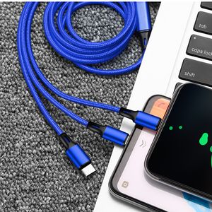 1.2m hög kvalitet 3 i 1 mikro USB -typ C laddarekabel 2.4A Multiport Multipel snabb laddningskabel USBC mobiltelefonkablar