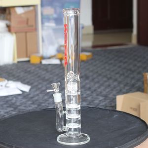 18ミリメートルボウル付き18インチトリプルハニカムとブリッドブリッジPerc Glass Bongs Hookahsオイルバーナー