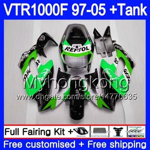 Ciało dla Honda Vtr1000F Superhawk 97 98 99 03 04 05 256 HM.42 VTR 1000 F 1000F VTR1000 F 1997 1998 1999 2003 2004 2005 Repsol Green Fairing