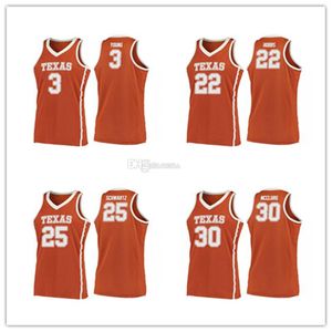 Texas Longhorns College＃22イザヤホッブスバスケットボールジャージー＃25ジョーシュワルツ＃3 Jacob Young＃30 Ryan McClurgステッチカスタム番号名