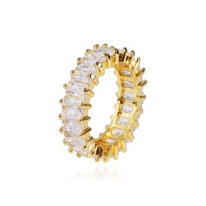 Хип-хоп квадратное кольцо с цирконием и боковыми камнями из 18-каратного настоящего золота с покрытием для женщин и мужчин, кольцо для рэпа на палец
