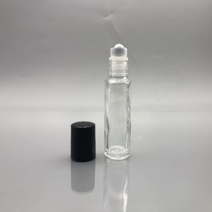 Gruby 1/3oz 10ml przezroczysty eteryczny butelki wałek oleju Wyczyść szklane butelki rolkowe ze stali nierdzewnej kulki rolkowe