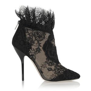 Hot Sale-British Fashion Women Autumn Booties Sexy Pointed Toe Ankle Boots Luxury Black Lace High Heels Formal Dress Pumps Plus Size 42