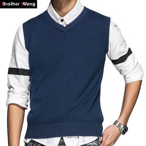 2019 Nya Mens stickade västar V-Neck Sweater Fashion Casual Business 100% Bomull Ärmlös Tröja Varumärke Kläder