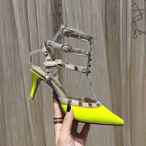 Hot Sale-Rivet Fashion woman sandals leather Brand High heeled shoes banquet Sexy party beach shoes {Slingback Pumps sandals}us10