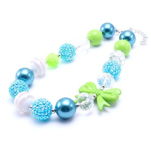 Green Color Bow Kid Chunky Necklace Birthday Party Gift For Toddlers Girls Beaded Bubblegum Baby Kids Chunky Necklace Jewelry