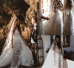 2023 Neue Zuhair Murad Brautkleider mit Überrock, Flügelärmeln, Brautkleider, transparenter Ausschnitt, Spitzenhochzeitskleid in Übergröße