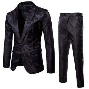 Fashion Men Wedding Tuxedos Black Jacquard Groom Tuxedos Center Vent Men Blazer 2 Piece Suit Prom/Dinner Jacket(Jacket+Pants+Tie) 2559
