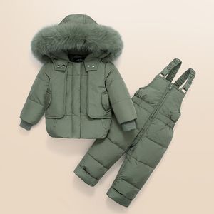 Iyeal barnkläder tjejer pojkar ner kappa barn varma snöar ytterkläder + romper kläder set ryska barn vinterjackor