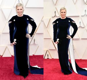 도착 92th New Oscar Awards Olivia Colman Mermaid Evening Dresses Jewel Neck Veet Long Sleeves Floor 길이 레드 카펫 유명 인사 드레스