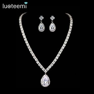 Luoteemi Marka Hot Selling Noble Anioł Łzy Wisiorek Naszyjnik Kolczyk Cubic Cyrkon Rhinestone Kryształ Dla Kobiet Bridal Wedding Jewelry Set