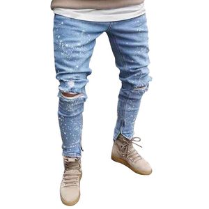 2019 Skinny Jeans Mężczyźni Sexy Ripped Hole Stretch Denim Spodnie Mężczyzna Jesień Proste Streetwear Ołówek Dżinsy Plus Size