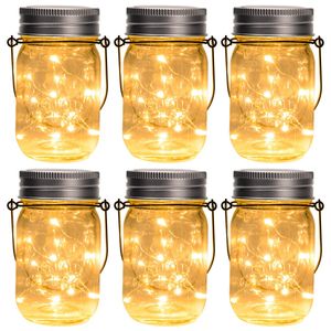 Wiszące Solar Mason Jar Lights, 6 PACK LED String Fairy Lights Słoneczne Laterns Table Lights, Drawnik na zewnątrz do ogrodu patio, podwórza i trawnika.