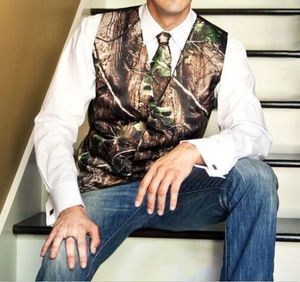 Country Farm Camo Print Wedding Vests Slim Fit Groom Vest Men Suit Goomsmen Vests Wedding Suit for Men Vest Tie Plus Size Camoufla2213