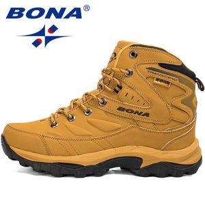 BONA New Classics Men Hiking Shoes Anti Slip Waterproof Leather Shoes Climbing Shoes Men High Top Winter Boots Trend Sneakers
