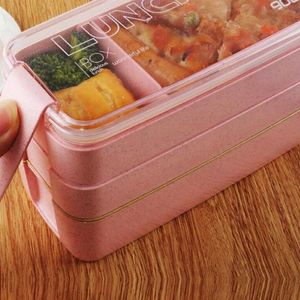 3 strati Pranzo scatola di stoccaggio alimentare contenitore microonde Bento set scatole per studenti Contenitori paglia Zza1959