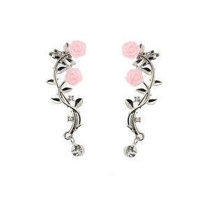 Women Rose Stud Earring Rhinestone Ear Cuff with Clip Silver Gold Gift for Love Girlfriend Boho Style Wholesale