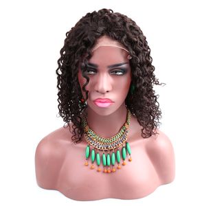 Greatremy Peruansk halvhandbunden mänskliga hår peruker för afroamerikanska kvinnor Deep Curly Wave Remyhair Full spets peruker 150% densitet